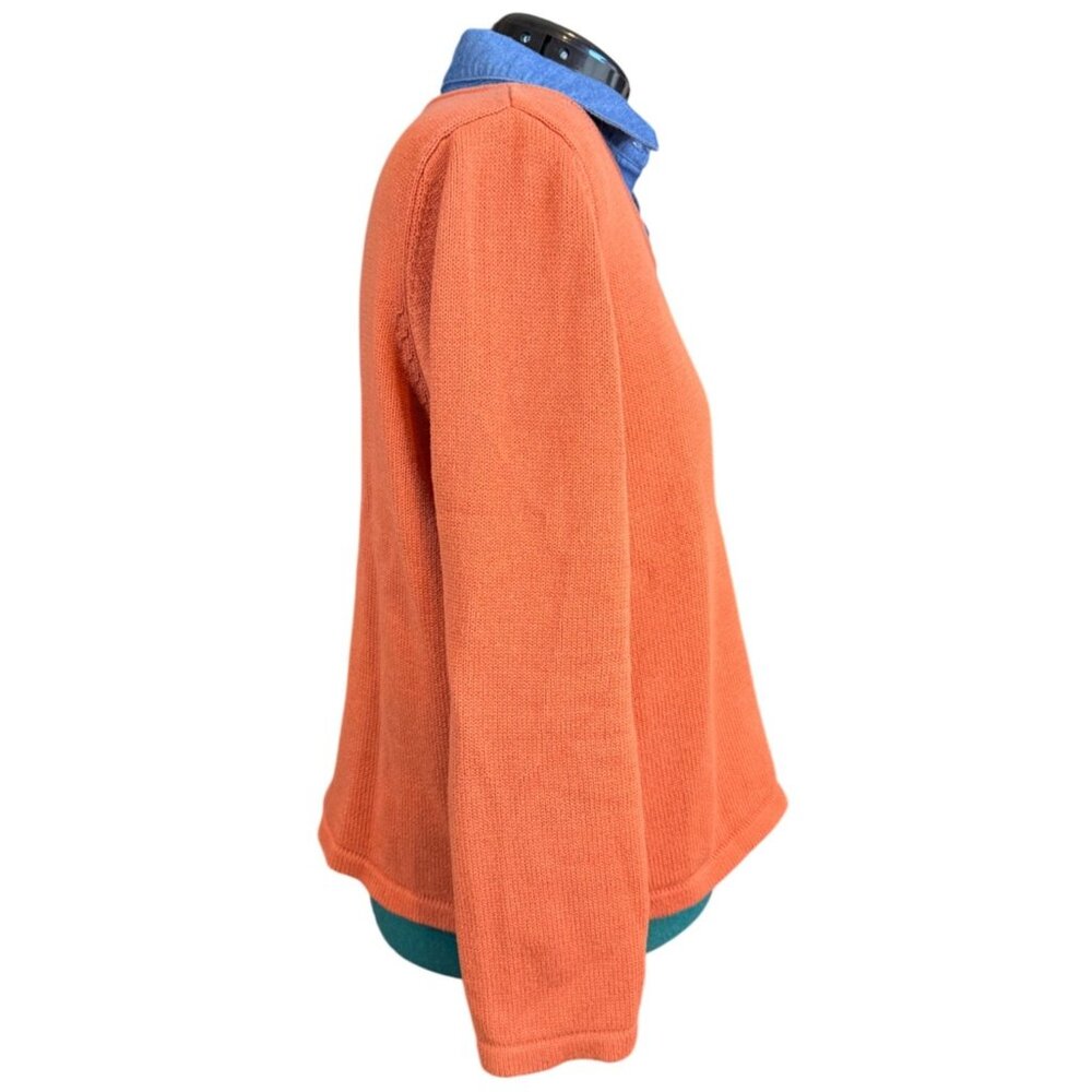 Breckenridge Womens V-Neck Orange Cotton Sweater with Jean Material Collar Large - Picture 2 of 13